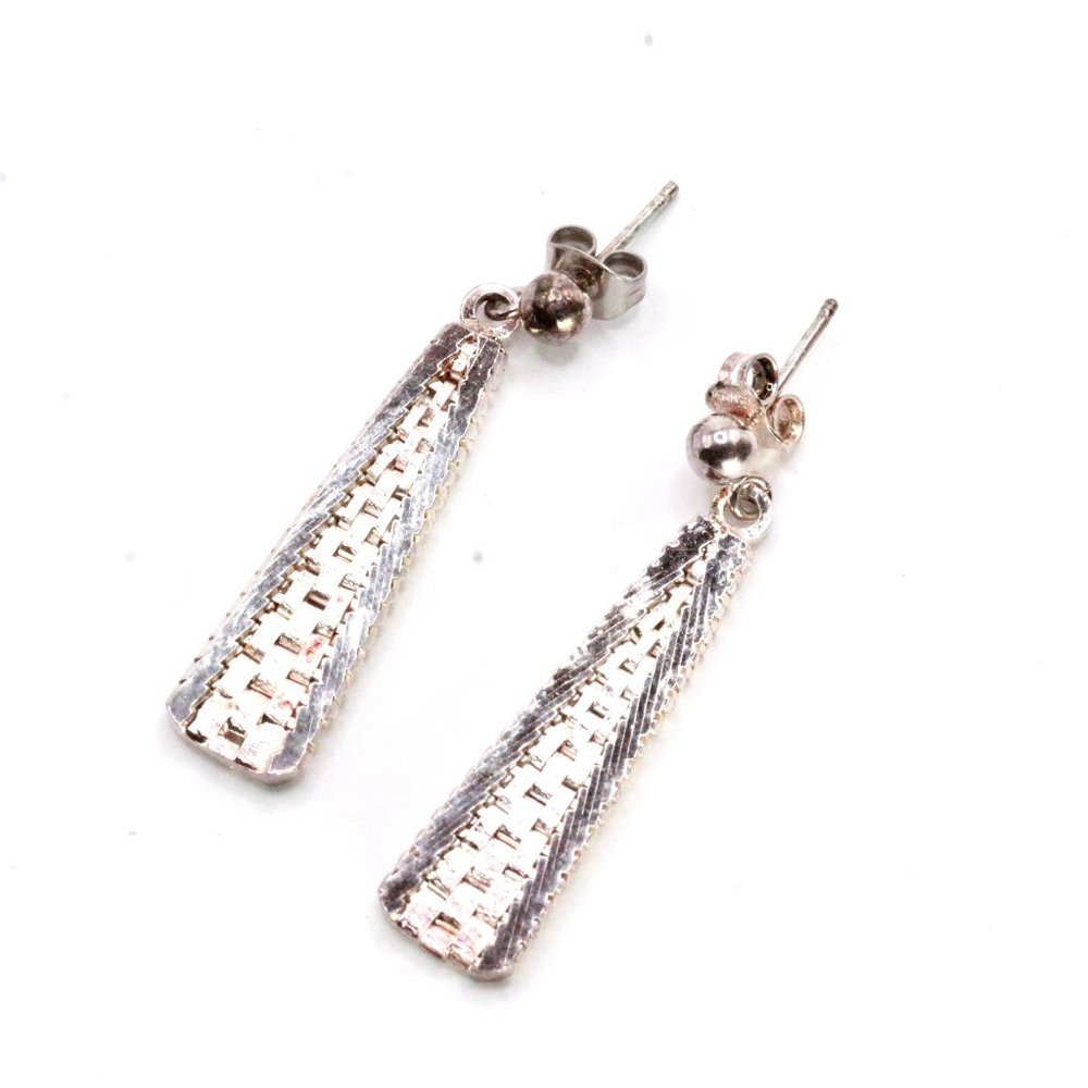 Sterling Silver Weave Woven Triangular Long Dangly Earrings